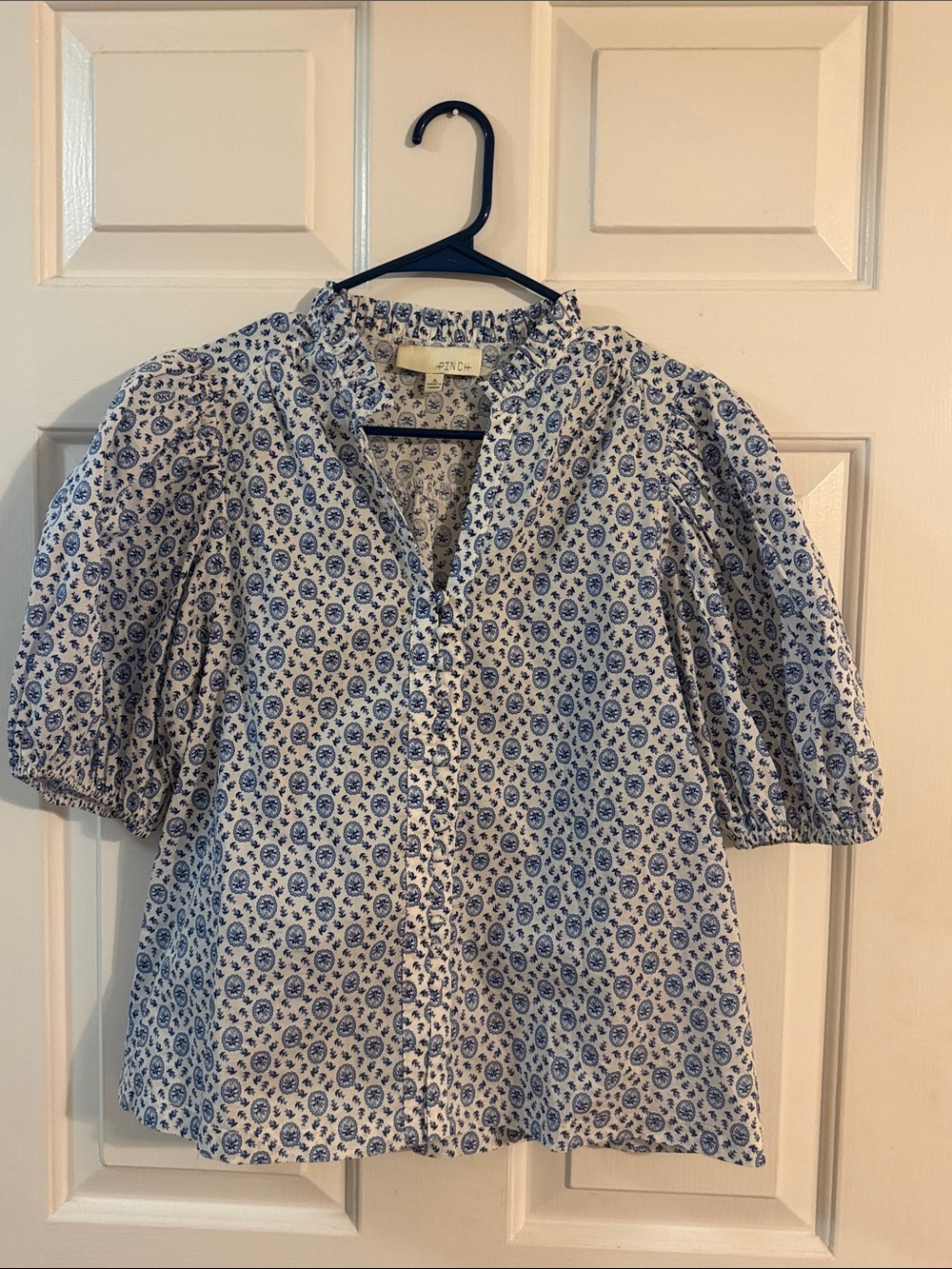 PINCH Blue Floral Puff-Sleeve Women's Top - Blue size small